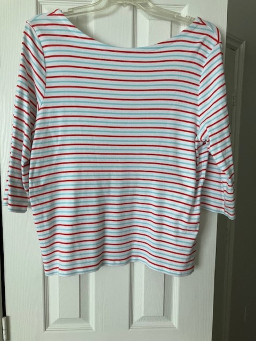 Gap Red, Blue & White Striped Modern Tee with Dip in Back XXL